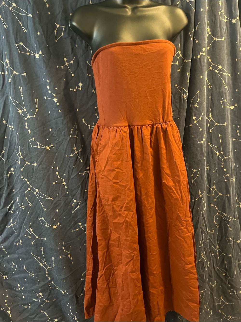 GAP Strapless Midi Dress in Rust Orange